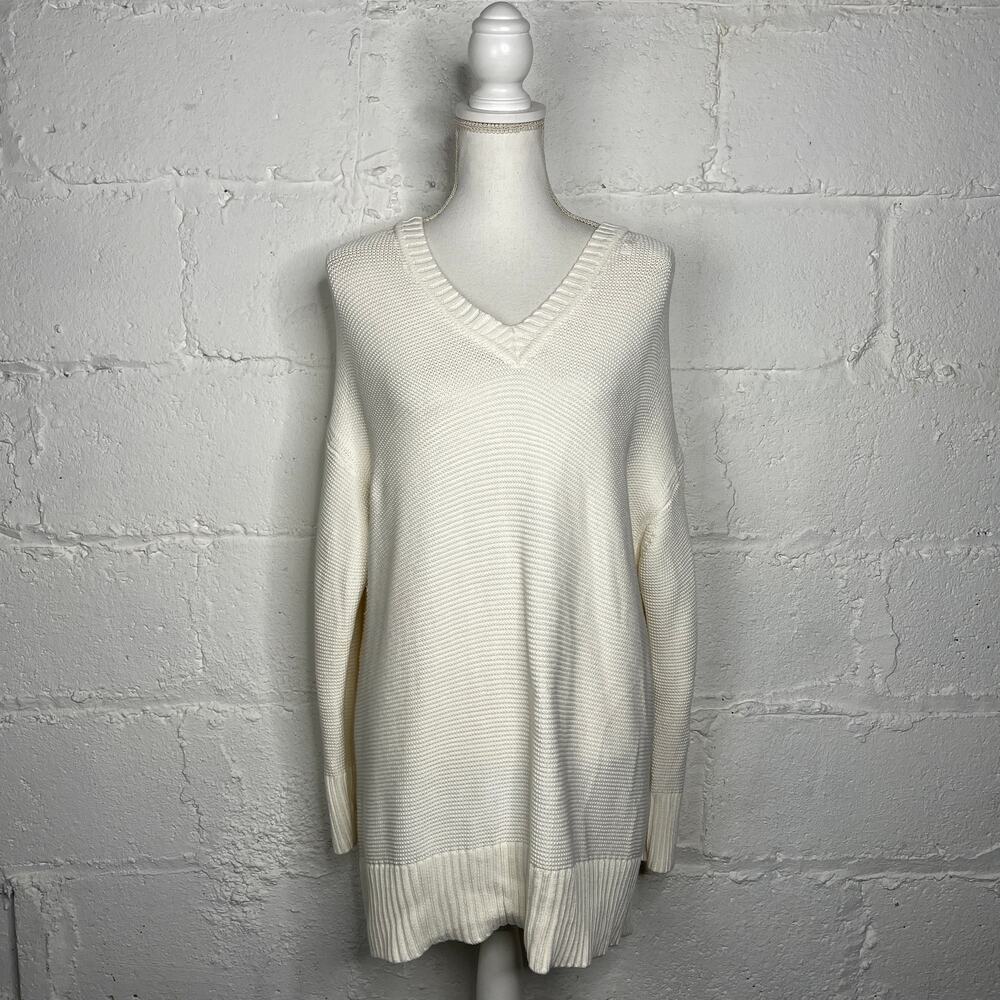 Everlane Women's Link Stitch White Cotton Ribbed Pullover Sweater Size Large
